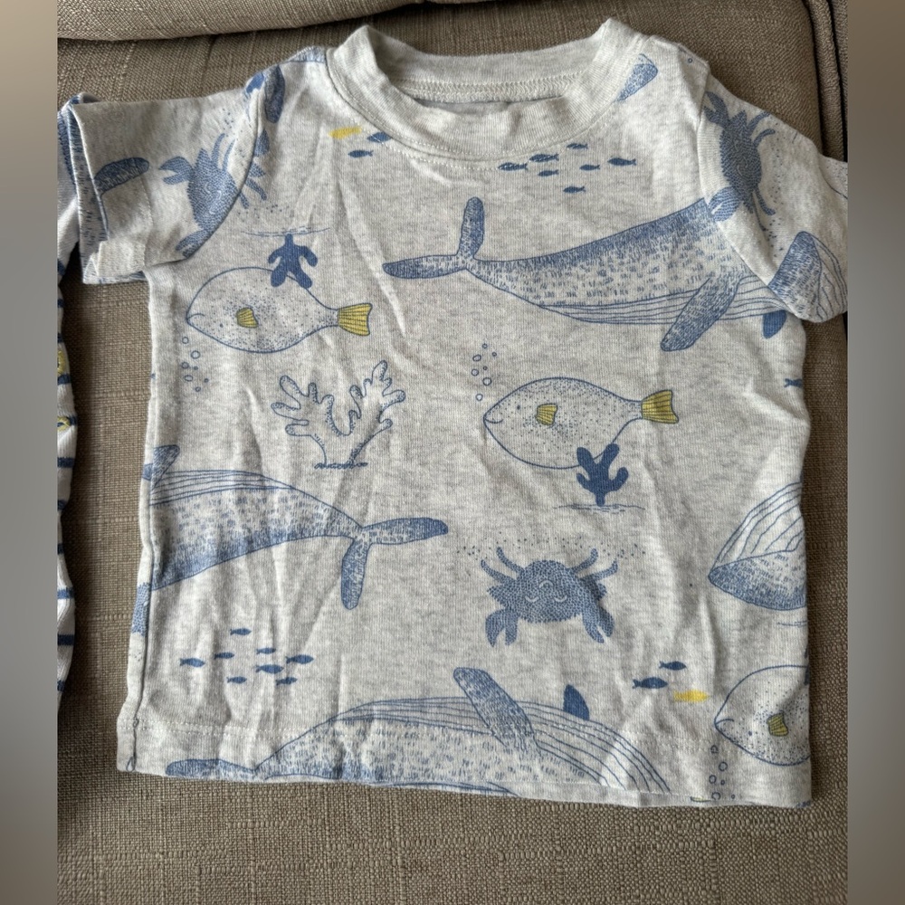 Baby Boys Ocean Outfit Sets 6 Months - Two 2-Piece Sets - Blue & Olive - Picture 4 of 6